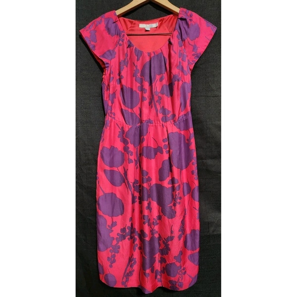BODEN Dress Womens 4R Floral Cap Sleeve 100% Silk Sheath Side‎ Zip Floral Pink